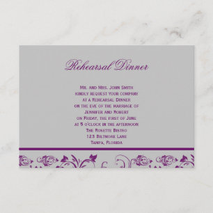 Purple and Silver Scroll Wedding Rehearsal Dinner Invitation