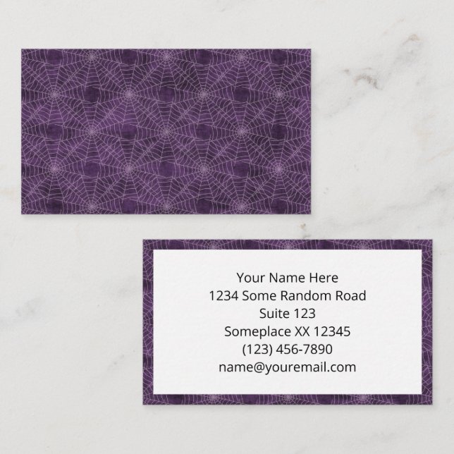 Purple and Silver Spiderweb Gothic Pattern Business Card (Front/Back)