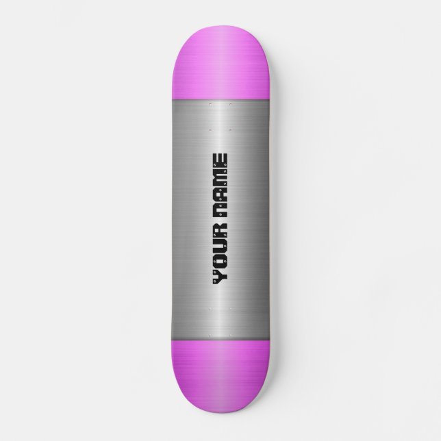 Purple and Silver Stainless Steel Metal Skateboard (Front)