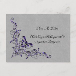 Purple and Silver Swirls Save The Date Announcement Postcard