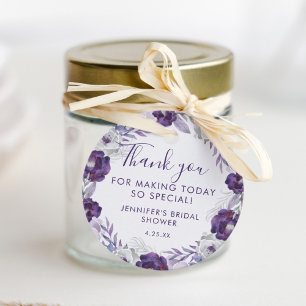 Purple and Silver Watercolor Floral Bridal Shower Favour Tags