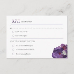 Purple and Silver Watercolor Flowers RSVPs RSVP Card