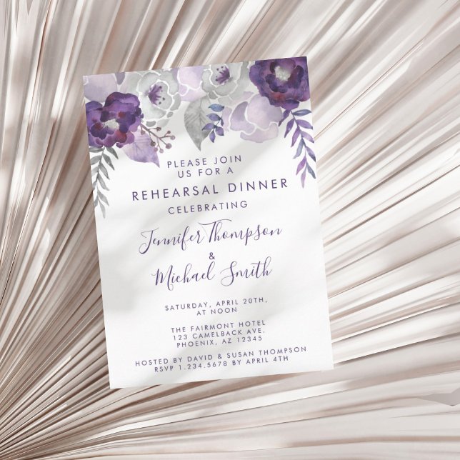 Purple and Silver Watercolor Rehearsal Dinner Invitation (Purple and Silver Watercolor Rehearsal Dinner Invitation)