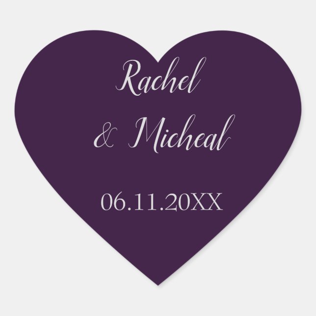 Purple and Silver Wedding Heart Sticker (Front)