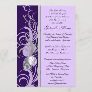 Purple and Silvery Custom Quinceanera Invitations