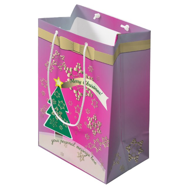 Purple and SnowyBronze"Merry Christmas"  Medium Gift Bag (Front Angled)