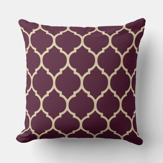 Purple and Tan Moroccan Quatrefoil Pattern Cushion (Front)