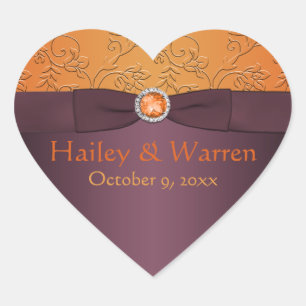 Purple and Tangerine Heart Shaped Sticker