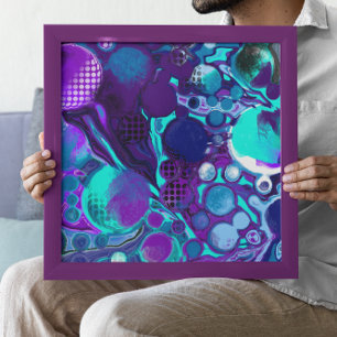 Purple and Teal Abstract Digital Pour Painting   Photo Print