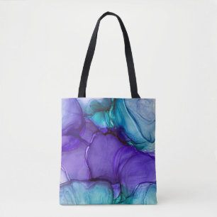 Purple and Teal Alcohol Ink Liquid Abstract Art Tote Bag
