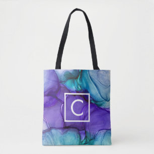 Purple and Teal Alcohol Ink Liquid Abstract Art Tote Bag