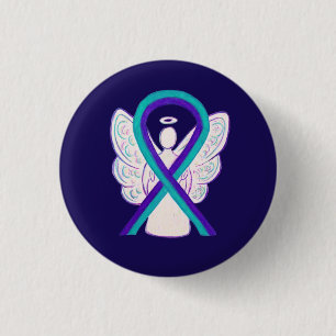Purple and Teal Awareness Ribbon Angel Button Pin
