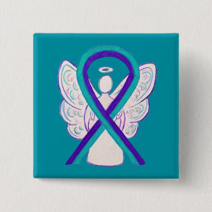 Purple and Teal Awareness Ribbon Angel Button Pin