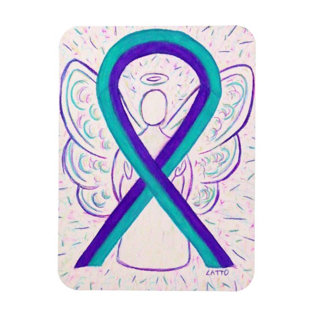 Purple and Teal Awareness Ribbon Angel Magnets (Vertical)