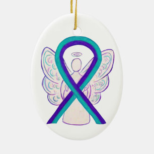 Purple and Teal Awareness Ribbon Angel Ornament