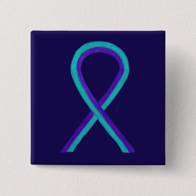 Purple and Teal Awareness Ribbon Custom Button Pin (Front)