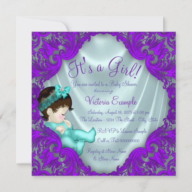 Purple and Teal Baby Shower Invitation (Front)