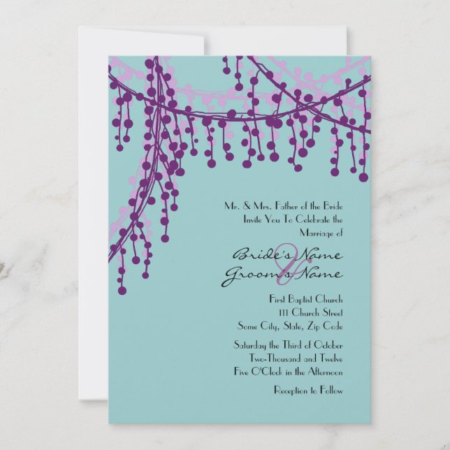 Purple and Teal Beaded Wedding Invitation (Front)