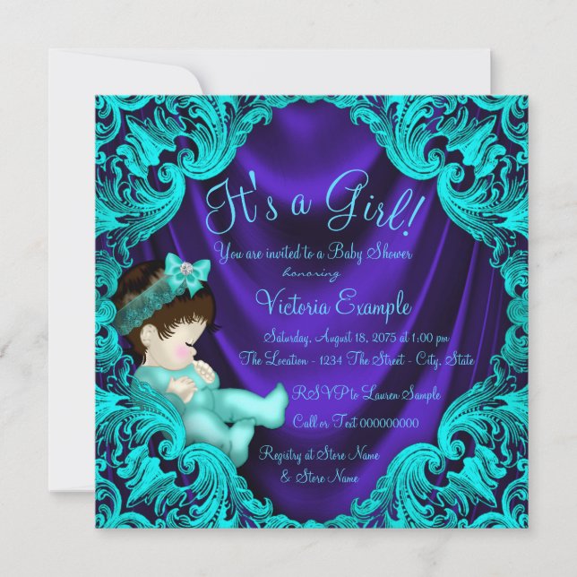 Purple and Teal Blue Baby Shower Invitation (Front)