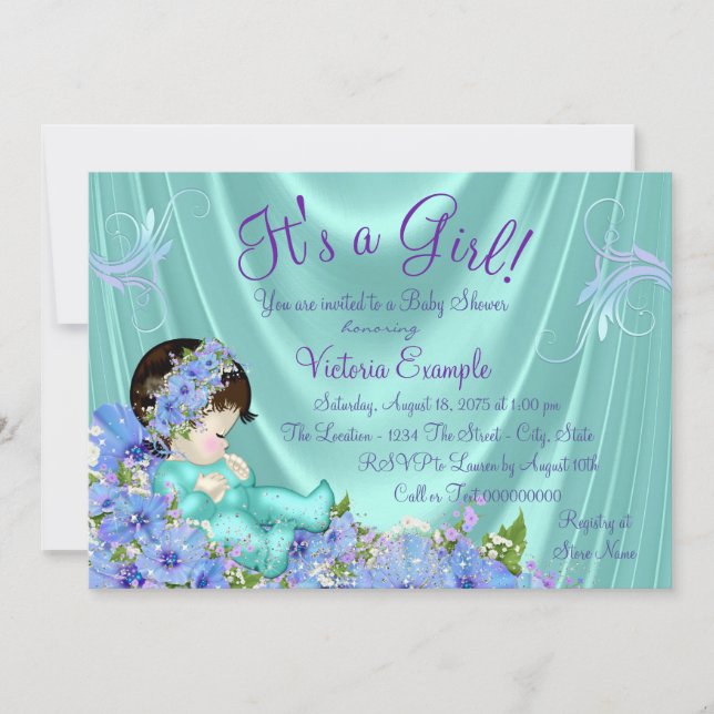 Purple and Teal Blue Baby Shower Invitation (Front)