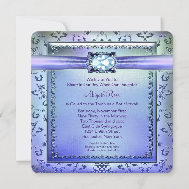 Purple and Teal Blue Bat Mitzvah Invitation (Front)
