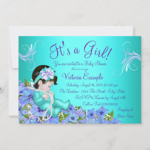 Purple and Teal Blue Floral Baby Shower Invitation