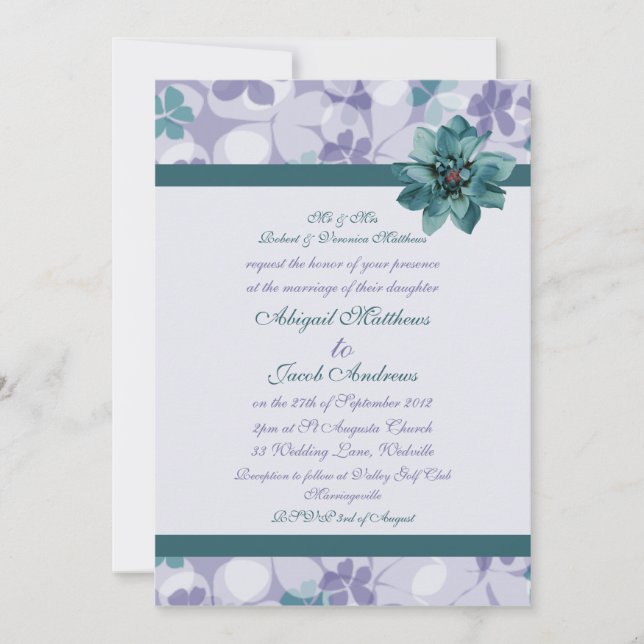 Purple And Teal Blue Flower - Wedding Invitation (Front)