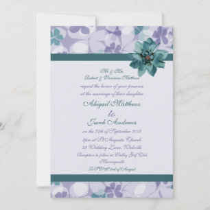 Purple And Teal Blue Flower - Wedding Invitation