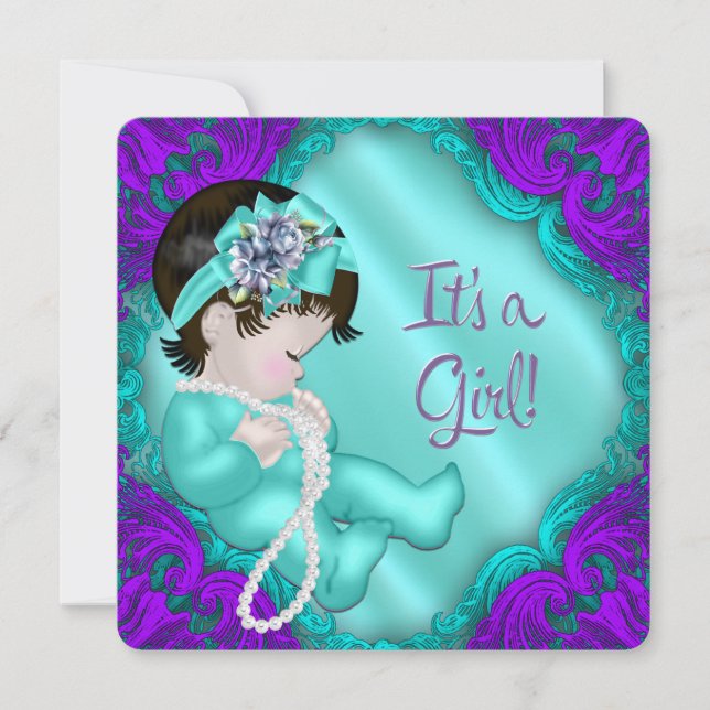 Purple and Teal Blue Girl Baby Shower Invitation (Front)