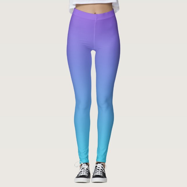 Purple and Teal Blue Ombre Leggings (Front)