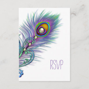 Purple and Teal Blue Peacock RSVP Card
