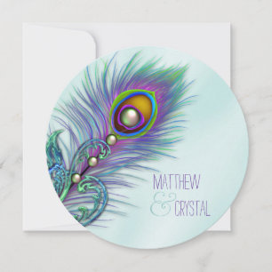 Purple and Teal Blue Peacock Wedding Invitation