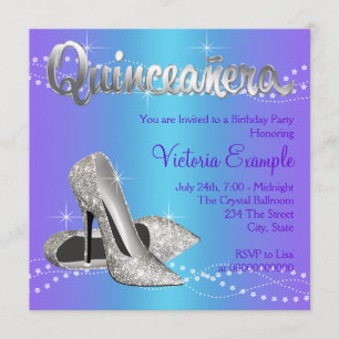 Purple and Teal Blue Quinceanera Invitation