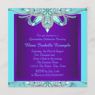 Purple and Teal Blue Quinceanera Invitation