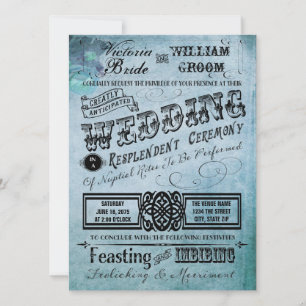 Purple and Teal Blue Vintage Typography Wedding Invitation