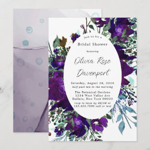 Purple and Teal Botanical Floral Bridal Shower Invitation