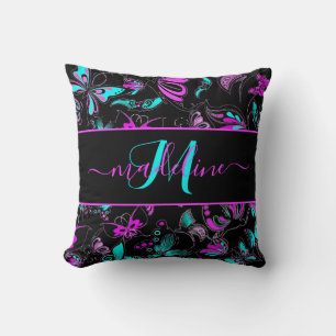 Purple and teal butterflies personalised cushion