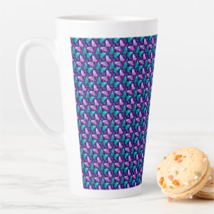 Purple and Teal Butterfly Pattern   Floral Seamles Latte Mug