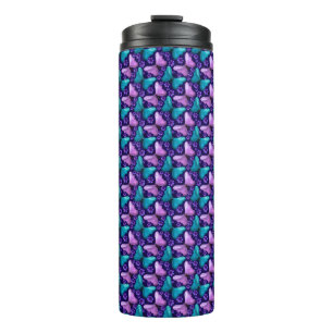 Purple and Teal Butterfly Pattern   Floral Seamles Thermal Tumbler