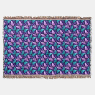Purple and Teal Butterfly Pattern Floral Seamles Throw Blanket