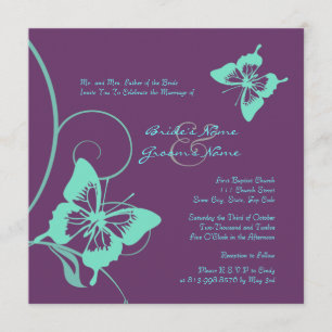 Purple and Teal Butterfly Wedding Invitation