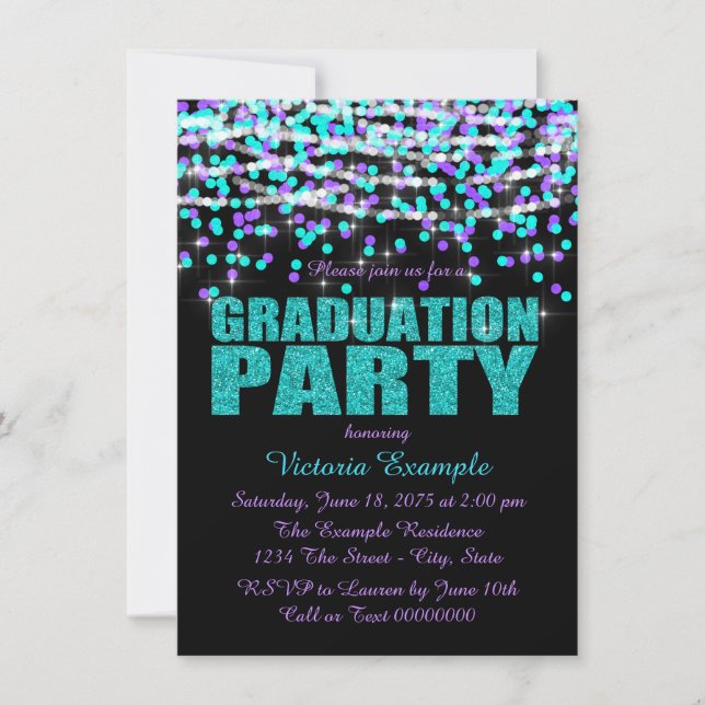 Purple and Teal Confetti Graduation Party Invitation (Front)
