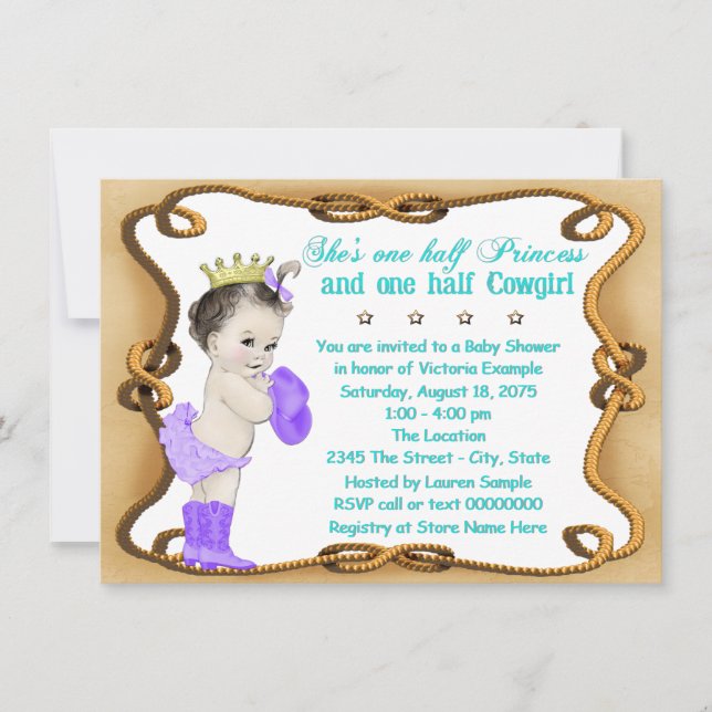 Purple and Teal Cowgirl Princess Baby Shower Invitation (Front)