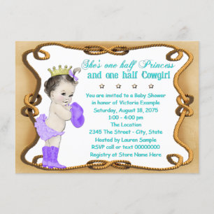 Purple and Teal Cowgirl Princess Baby Shower Invitation