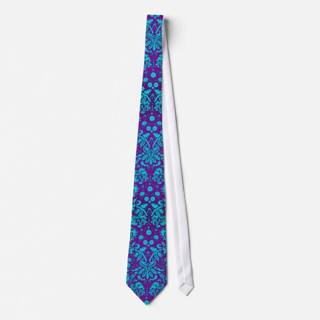 Purple and Teal Damask Pattern Tie (Front)