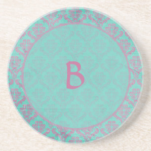 Purple and Teal Damask Personalised Drink Coaster
