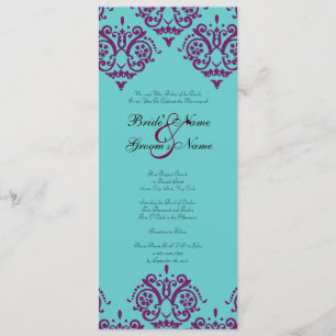 Purple and Teal Damask Wedding Invitation