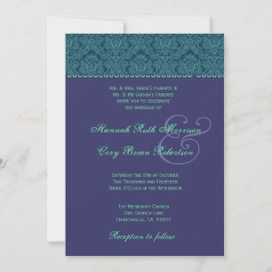 Purple and Teal Damask Wedding Invitation R442