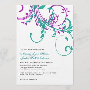 Purple and Teal Double Floral Wedding Invitation