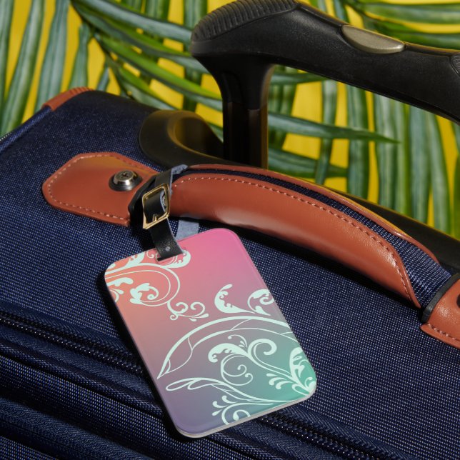 Purple and Teal Floral Luggage Tag (Front Insitu 1)